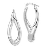 Image of 39mm Sterling Silver Polished Rhodium Plated Twisted Hollow Hoop Earrings QE8304