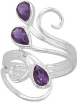 Image of Sterling Silver Polished Scroll Design Amethyst Ring