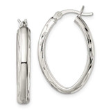 Image of 25.8mm Sterling Silver Polished Shiny-Cut Edge Oval Hoop Earrings