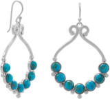 Image of Sterling Silver Polished Simulated Turquoise Outline and Bead Design French Wire Earrings