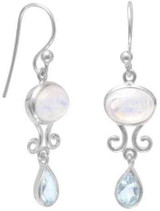 Image of Sterling Silver Rainbow Moonstone and Blue Topaz Drop Earrings