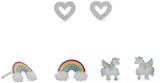 Image of Sterling Silver Rainbow, Heart and Unicorn Earrings Set