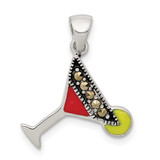 Image of Sterling Silver Red & Green Enameled Martini Pendant