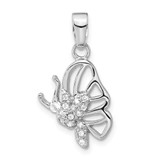 Image of Sterling Silver Rhodium Plated CZ Butterfly Pendant QC7556
