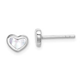 Image of 5mm Sterling Silver Rhodium Plated White Mother Of Pearl Heart Post Earrings