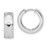 Image of 15mm Sterling Silver Rhodium Polished Patterned Hinged Hoop Earrings QE8509