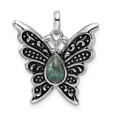 Image of Sterling Silver Rhodium/Oxidized Simulated Turquoise Butterfly Pendant