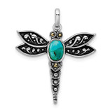 Image of Sterling Silver Rhodium/Oxidized Simulated Turquoise/Marcasite Dragonfly Pendant