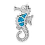 Image of Sterling Silver Rhodium-plate Lab-Created Opal and CZ Seahorse Slide Pendant