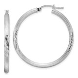 Image of 40mm Sterling Silver Rhodium-Plated 3.00mm Satin Shiny-Cut Hoop Earrings QE3564
