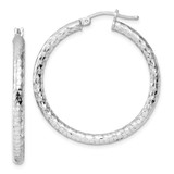 Image of 36mm Sterling Silver Rhodium-Plated 3.00mm Shiny-Cut Hoop Earrings QE3540