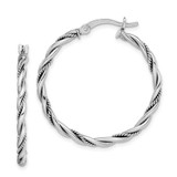 Image of 32mm Sterling Silver Rhodium-Plated Antiqued Twisted Hoop Earrings QE14163