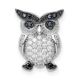 Image of Sterling Silver Rhodium-plated Black and Clear CZ Owl Slide Pendant