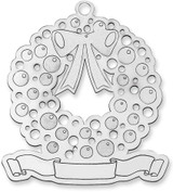 Image of Sterling Silver Rhodium-plated Blank Christmas Wreath Ornament QQ343B