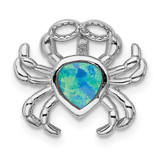 Image of Sterling Silver Rhodium-Plated Blue Inlay Lab-Created Opal Crab Slide Pendant