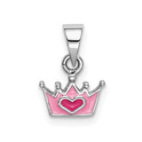 Image of Sterling Silver Rhodium-plated Childs Enameled Pink Crown Pendant