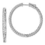 Image of 34mm Sterling Silver Rhodium-Plated CZ 78 Stones In and Out Hinged Hoop Earrings