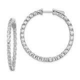 Image of 34mm Sterling Silver Rhodium-Plated CZ In and Out Hinged Hoop Earrings QE8012
