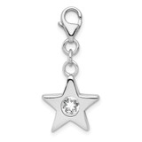 Sterling Silver Rhodium-plated CZ Simulated April Birthstone Star Charm