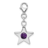 Sterling Silver Rhodium-plated CZ Simulated February Birthstone Star Charm