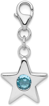Image of Sterling Silver Rhodium-plated CZ Simulated September Birthstone Star Charm