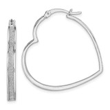 Image of 29.5mm Sterling Silver Rhodium-Plated Enamel Glitter Fabric Heart Shaped Hoop Earrings