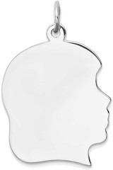 Image of Sterling Silver Rhodium-plated Engraveable Girl Disc Charm Polish on Front/Back