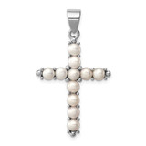 Image of Sterling Silver Rhodium-Plated Freshwater Cultured Pearl Cross Pendant