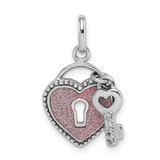Image of Sterling Silver Rhodium-plated Glitter Infused Heart and Key Pendant