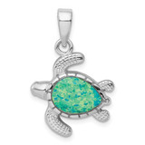 Image of Sterling Silver Rhodium-Plated Green Inlay Lab-Created Opal Turtle Pendant