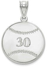 Image of Sterling Silver Rhodium-plated Lasered Baseball Number And Name Pendant
