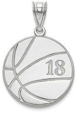 Image of Sterling Silver Rhodium-plated Lasered Basketball Number And Name Pendant