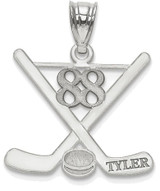 Image of Sterling Silver Rhodium-plated Lasered Polished Name And Number Hockey Pendant