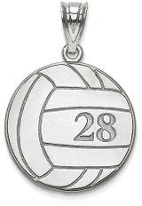 Image of Sterling Silver Rhodium-plated Lasered Volleyball Number And Name Pendant