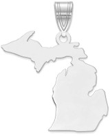 Image of Sterling Silver Rhodium-plated Michigan MI State Pendant