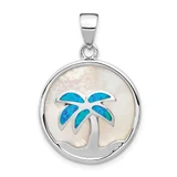 Image of Sterling Silver Rhodium-plated Mother of Pearl & Created Opal Palm Tree Pendant