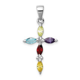 Image of Sterling Silver Rhodium-Plated Multi-Color CZ Cross Pendant