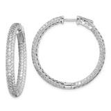 Image of 33mm Sterling Silver Rhodium-Plated Pave 1.4In Diameter CZ In & Out Hoop Earrings