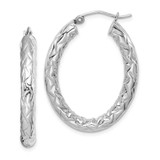 Image of 36mm Sterling Silver Rhodium-Plated Polished and Textured Oval Hoop Earrings QE11584