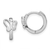 Image of 12mm Sterling Silver Rhodium-Plated Polished CZ Butterfly Children Hoop Earrings