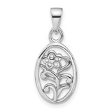 Image of Sterling Silver Rhodium-plated Polished Flower in Oval Pendant