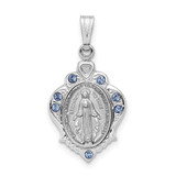 Image of Sterling Silver Rhodium-Plated Polished Miraculous Blue CZ Pendant