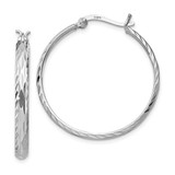 Image of 33mm Sterling Silver Rhodium-Plated Polished Textured Medium Round Hoop Earrings
