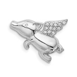 Image of Sterling Silver Rhodium-Plated Polished w/ CZ Flying Pig Slide Pendant