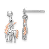 Image of Sterling Silver Rhodium-Plated Rose Gold-Plated Unicorn Post Earrings