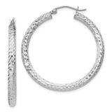 Image of 35mm Sterling Silver Rhodium-Plated Shiny-Cut 3X35mm Hoop Earrings
