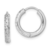 Image of 15mm Sterling Silver Rhodium-Plated Shiny-Cut Hollow Hinged Hoop Earrings