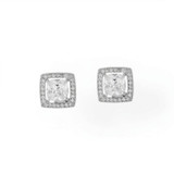 Image of Sterling Silver Rhodium-plated Square CZ with Halo Stud Earrings
