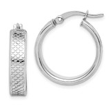 Image of 21.85mm Sterling Silver Rhodium-Plated Textured Polished Hoop Earrings