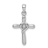 Image of Sterling Silver Rhodium-Plated White CZ Heart Cross Pendant